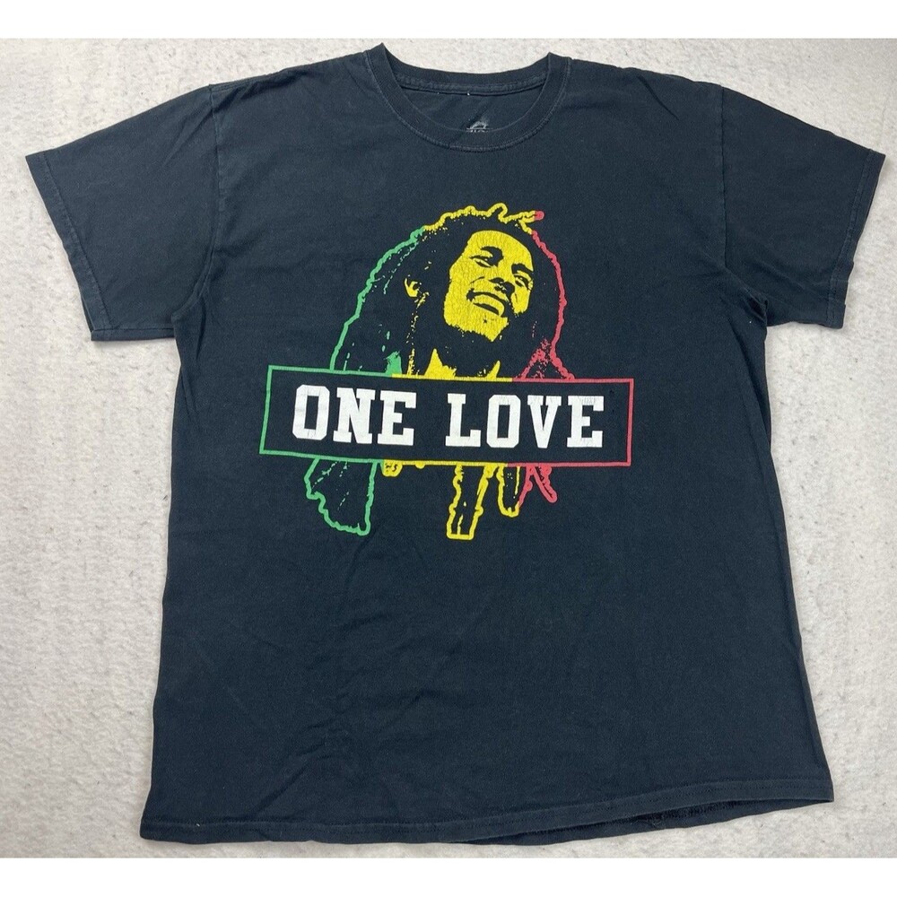 Bob Marley Men’s Large Zion Rootswear One Love Graphic Black Short Sleeve Shirt